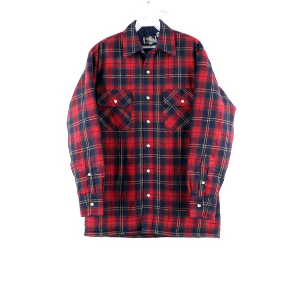 Vintage 90s Quilt Lined Wool Flannel Shirt Jacket - Picture 1 of 8